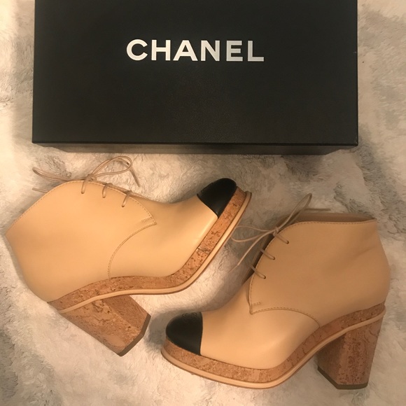 CHANEL Shoes - Chanel Cork Lace Up Booties